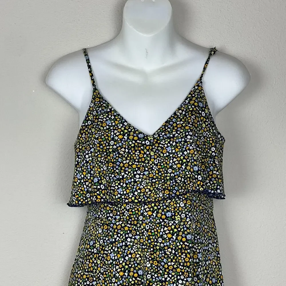 Michael Michael Kors Maxi Dress XS Yellow Green‎ Floral Ruffle Spaghetti Strap